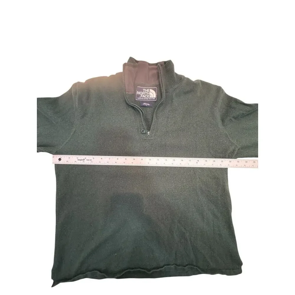 North Face Pull Over Shirt Large Wool Blend VTG Zip Forest Green Blue Label